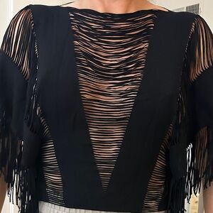 Beach Bunny Black Fringe Coverup or festival top NWT